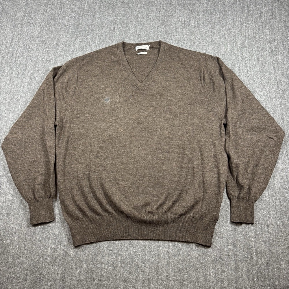 Peter Millar Men's XL Brown 100% Extra Fine Italian Merino Wool V-Neck Sweater